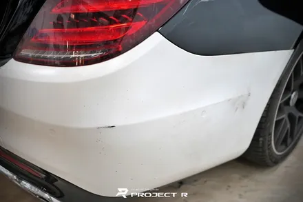 벤츠 S63 AMG 사고후 부분 랩핑 재시공, 에이버리 사틴 화이트, 부천랩핑 프로젝트알 / 부천 원미구 상동