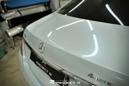 벤츠 S클래스 S400 전체 랩핑 재시공, 비닐프로그 고광택 화이트펄, 부천 자동차래핑 프로젝트R / 부천 원미구 상동