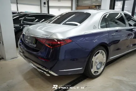 부천 벤츠 S580 마이바흐 듀오톤 전체 랩핑, 비닐프로그 메탈실버 탄자나이트블루 투톤 랩핑 / 부천 원미구 상동