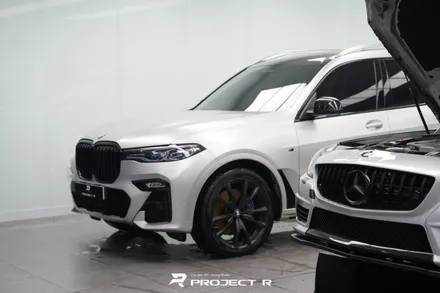 부천 랩핑, BMW X7 사고수리 후 부분 랩핑 재시공, 에이버리 사틴 실버메탈릭 / 부천 원미구 상동