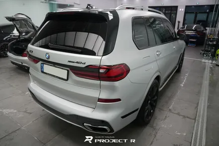 부천 랩핑, BMW X7 사고수리 후 부분 랩핑 재시공, 에이버리 사틴 실버메탈릭 / 부천 원미구 상동
