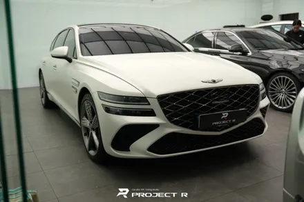 제네시스 G80 전체 랩핑, 3M 사틴 화이트펄 시공, 부천 자동차랩핑 프로젝트알 / 부천 원미구 상동