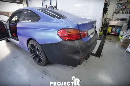 BMW 4시리즈 사고 부분 랩핑, 에이버리 슈프림 사틴 웨이브 블루 메탈릭 by 부천 자동차 래핑 전문 프로젝트R / 부천 원미구 상동