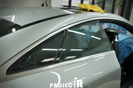 벤츠 E클래스 열차단 썬팅, E220d 쿠페 글라스틴트 선셋 윈도 틴팅 재시공 by 부천 자동차썬팅 전문점 프로젝트알 / 부천 원미구 상동