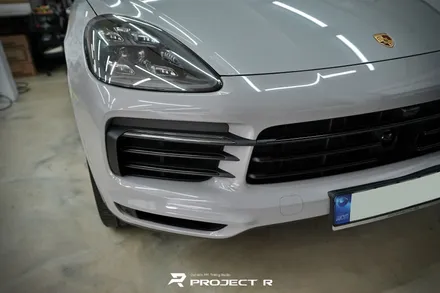 부천랩핑, 포르쉐 카이엔 앞범퍼 랩핑, 비닐프로그 젠틀 그레이 부분 랩핑 시공기 / 부천 원미구 상동