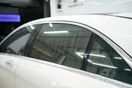 부천 썬팅 벤츠 S63 AMG 틴팅 재시공, 글라스틴트 레이니블루, 프로젝트알 / 부천 원미구 상동