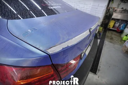 BMW 4시리즈 사고 부분 랩핑, 에이버리 슈프림 사틴 웨이브 블루 메탈릭 by 부천 자동차 래핑 전문 프로젝트R / 부천 원미구 상동