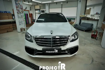 벤츠 S63 AMG 전체 랩핑, 에이버리 사틴 화이트펄 드레스업 래핑 by 프로젝트알 / 부천 원미구 상동