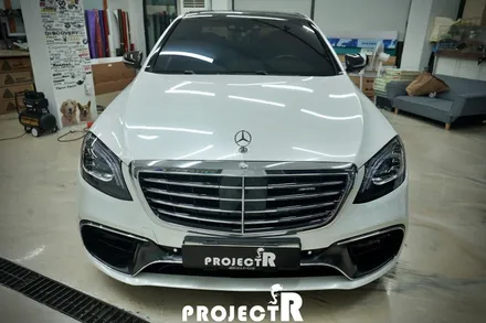 벤츠 S클래스 신형 63AMG 개조 차량 유광 화이트펄 부분 랩핑, 실내 카본 포인트 래핑 by 프로젝트알 / 부천 원미구 상동