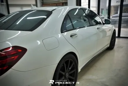 벤츠 S63 AMG 에이버리 유광 화이트펄 전체 랩핑, 부천 자동차랩핑 프로젝트알 / 부천 원미구 상동
