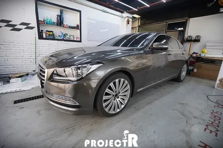 제네시스 G380 전체 랩핑 사고수리, 부분 랩핑 재시공 3M1080 글로스 차콜 메탈릭 by 인천 랩핑 전문 프로젝트R / 부천 원미구 상동