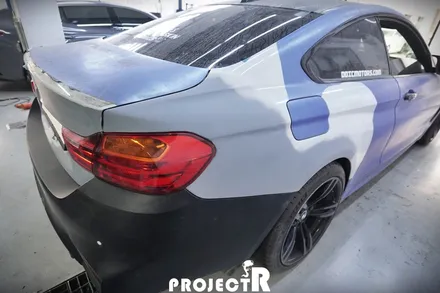 BMW 4시리즈 사고 부분 랩핑, 에이버리 슈프림 사틴 웨이브 블루 메탈릭 by 부천 자동차 래핑 전문 프로젝트R / 부천 원미구 상동