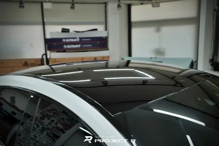 벤츠 AMG GT43 사틴 화이트 전체랩핑, 블랙PPF 루프스킨 시공, 부천 상동 프로젝트R / 부천 원미구 상동