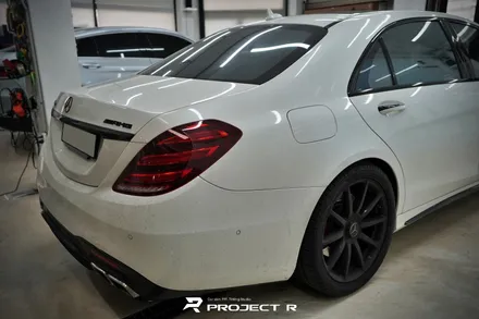 벤츠 S63 AMG 에이버리 유광 화이트펄 전체 랩핑, 부천 자동차랩핑 프로젝트알 / 부천 원미구 상동