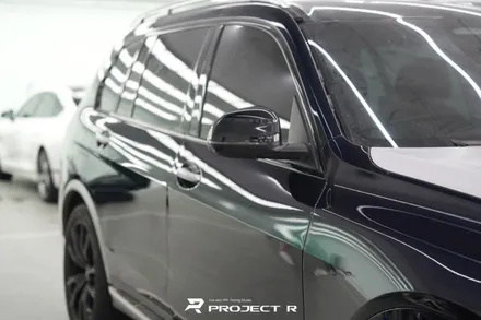 부천 랩핑, BMW X7 사고수리 후 부분 랩핑 재시공, 에이버리 사틴 실버메탈릭 / 부천 원미구 상동