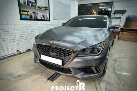 제네시스 G80 스포츠 에이버리 사틴그레이 전체 랩핑, 인천 부평 자동차 래핑 전문 프로젝트알 / 부천 원미구 상동