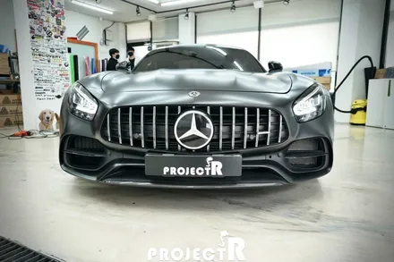 벤츠 AMG GT 전체 랩핑, 에이버리 사틴블랙 자동차 래핑, 부천랩핑 프로젝트알 / 부천 원미구 상동