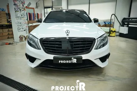 벤츠 S63 AMG 전체 랩핑, 3M 화이트 골드 스파클 시공 및 크롬죽이기, 부천 자동차랩핑 전문 프로젝트알 / 부천 원미구 상동