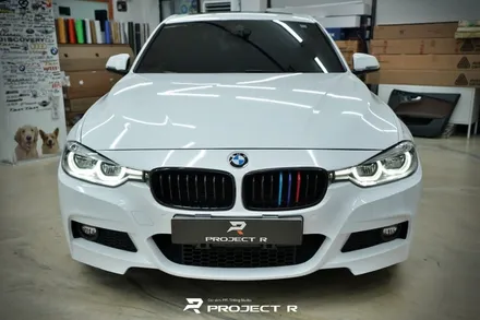 BMW 3시리즈 전체 랩핑, 에이버리 유광 화이트 시공, 부천 자동차랩핑 전문 프로젝트알 / 부천 원미구 상동