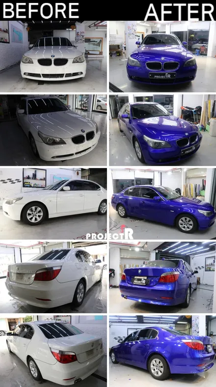 부천랩핑전문점 프로젝트알 bmw e60 5시리즈 3m1080유광블루라즈베리 전체랩핑시공 / 부천 원미구 상동