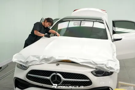 벤츠 C클래스 C200 전체 랩핑, 비닐프로그 무광 화이트펄, 부천랩핑 전문 프로젝트알 / 부천 원미구 상동