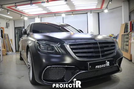 벤츠 S클래스 S65 AMG 전체 랩핑, 에이버리 사틴블랙으로 스타일 바꿔주기 / 부천 원미구 상동