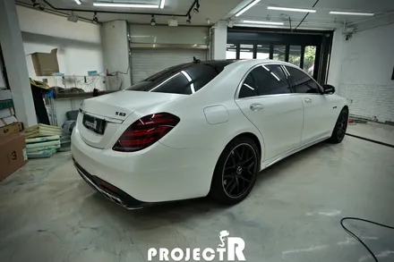 벤츠 S63 AMG 전체 랩핑, 에이버리 사틴 화이트펄 드레스업 래핑 by 프로젝트알 / 부천 원미구 상동