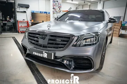 벤츠 S63 AMG 에이버리 사틴그레이 전체 랩핑, 크롬죽이기, 카본 포인트 랩핑 by 부천 상동 프로젝트알 / 부천 원미구 상동