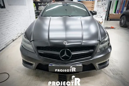 벤츠 CLS 63 AMG 전체 랩핑, 에이버리 사틴블랙 재시공, 부천 자동차 랩핑 프로젝트알 / 부천 원미구 상동