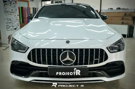 벤츠 AMG GT 4도어 에이버리 유광 화이트 전체 랩핑, 부천 자동차랩핑 프로젝트알 / 부천 원미구 상동