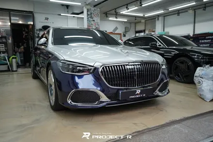 부천 벤츠 S580 마이바흐 듀오톤 전체 랩핑, 비닐프로그 메탈실버 탄자나이트블루 투톤 랩핑 / 부천 원미구 상동
