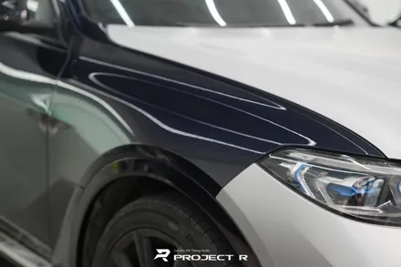 부천 랩핑, BMW X7 사고수리 후 부분 랩핑 재시공, 에이버리 사틴 실버메탈릭 / 부천 원미구 상동
