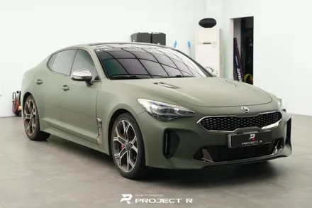 기아 스팅어 전체 랩핑, 3M 2080 매트 밀리터리 그린 시공, 부천 자동차래핑 프로젝트알 / 부천 원미구 상동