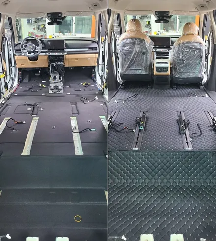 카니발 KA4 엠보싱 바닥매트 시공, 루마버텍스 썬팅
