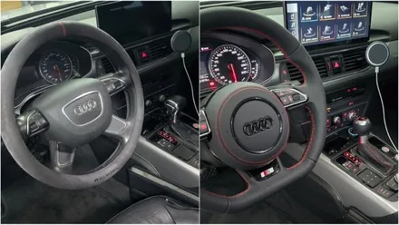 2012년식 A6 3.0TDI, 순정형 D컷핸들&원형 타공 기어노브 세트 교체 / 양주, 구리, 의정부