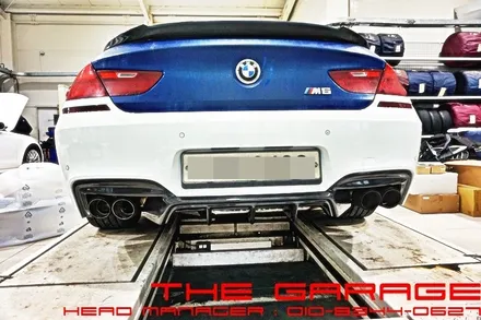 BMW 6시리즈 F12 후면추돌사고 뒤범퍼 카본디퓨져 배기라인 수정작업 / 대전 유성, 세종, 논산
