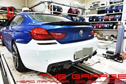 BMW 6시리즈 F12 후면추돌사고 뒤범퍼 카본디퓨져 배기라인 수정작업 / 대전 유성, 세종, 논산