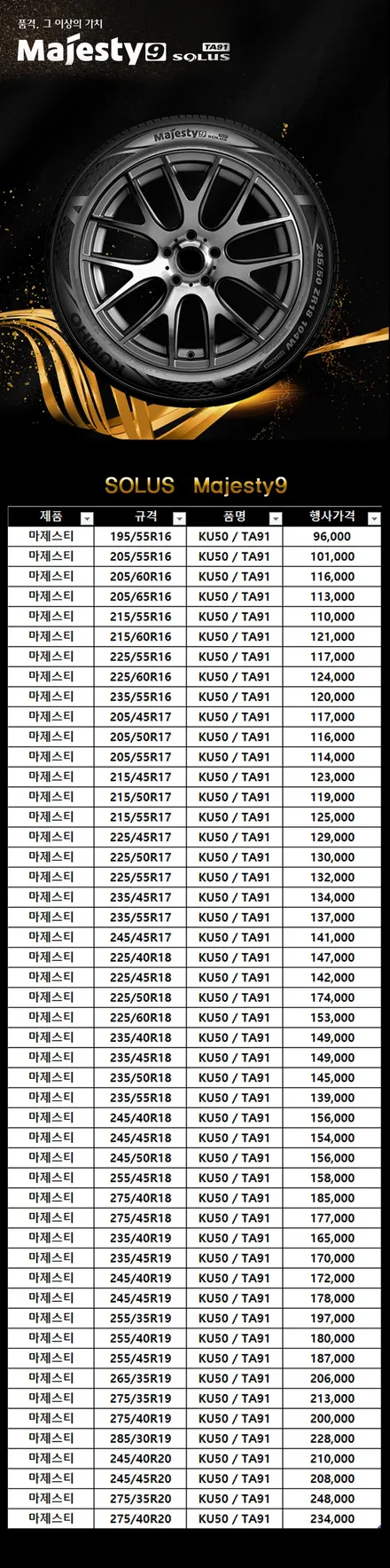 [힐링타이어][금호타이어행사]금호타이어/마제스티9/금호마제스티9/KUMHO TA91 Majesty9 SOLUS/남양주힐링타이어/금호타이어특가!!/구리타이어/다산신도시/별내타이어/휠 / 남양주, 강동, 하남, 송파