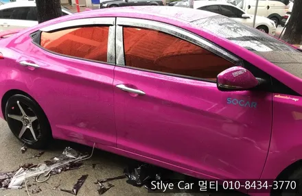 부천썬팅 튜닝클럽 아반떼MD 기존 3m쿠폰필름 제거후 오렌지색상 컬러썬팅 시공