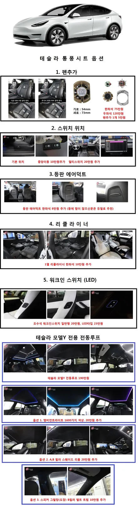 테슬라 모델Y 순정형 통풍시트, 전동 루프 블라인드 / 김포