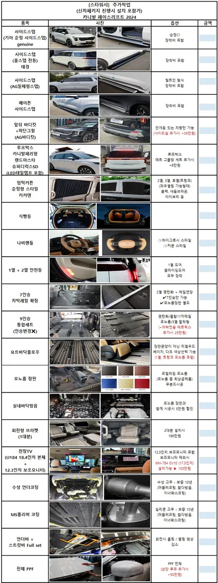 보령 카니발 신차패키지 작업가능한 품목 안내드려요 / 군산시 나운동