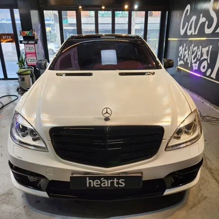 벤츠 W221 S63 사틴화이트 전체랩핑제거 -> 블랙PPF전체 시공 / 서울 영등포
