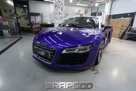 아우디 R8 스파이더 3M 라즈베리즐루 전체 랩핑& 헤드라이트 PPF 시공 김포 일산 인천 송도 청라 검단 파주 랩핑 전문점 WRAPGOD / 김포 양촌읍