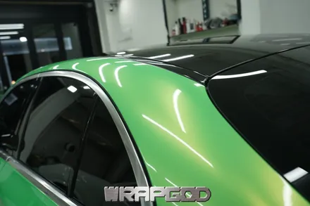 벤츠 E클래스 E220d 비닐프로그 네온그린 전체 랩핑 시공, 김포 검단 자동차 래핑 전문점 랩갓 WRAPGOD / 김포 양촌읍
