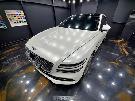 제네시스 G80 에이버리 사틴 화이트펄 전체 랩핑, 검단 자동차랩핑 랩갓 / 김포 양촌읍