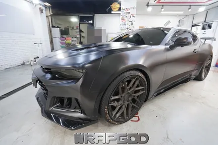 쉐보레 카마로 SS 에이버리 슈프림 사틴블랙 전체 랩핑 시공, 김포 카스킨 전문점 WRAPGOD / 김포 양촌읍