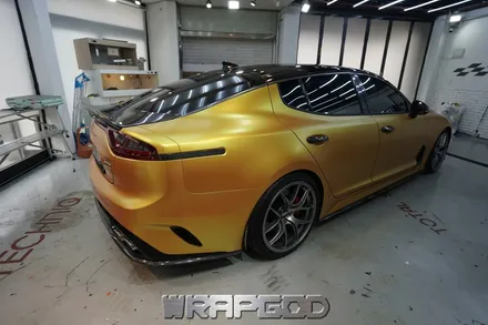 스팅어 풀랩핑, 에이버리 사틴 에너제틱옐로우 자동차 래핑 김포랩핑 전문샵 WRAPGOD / 김포 양촌읍