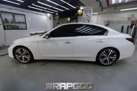 인피니티 Q50 에이버리 사틴 화이트 전체랩핑 시공, 김포 일산 인천 자동차래핑 전문점 랩갓 WRAPGOD / 김포 양촌읍