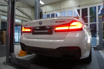 BMW M550i 배기 튜닝 완벽 팝콘 사운드 중통 소음기 교체, 보펜 모듈 장착 / 서울 동작