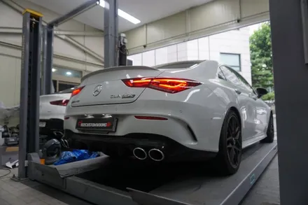 벤츠 CLA45 S AMG 배기 튜닝 가장 강력하고 멋스럽게! 중통 엔드 사운드 증폭 / 서울 동작